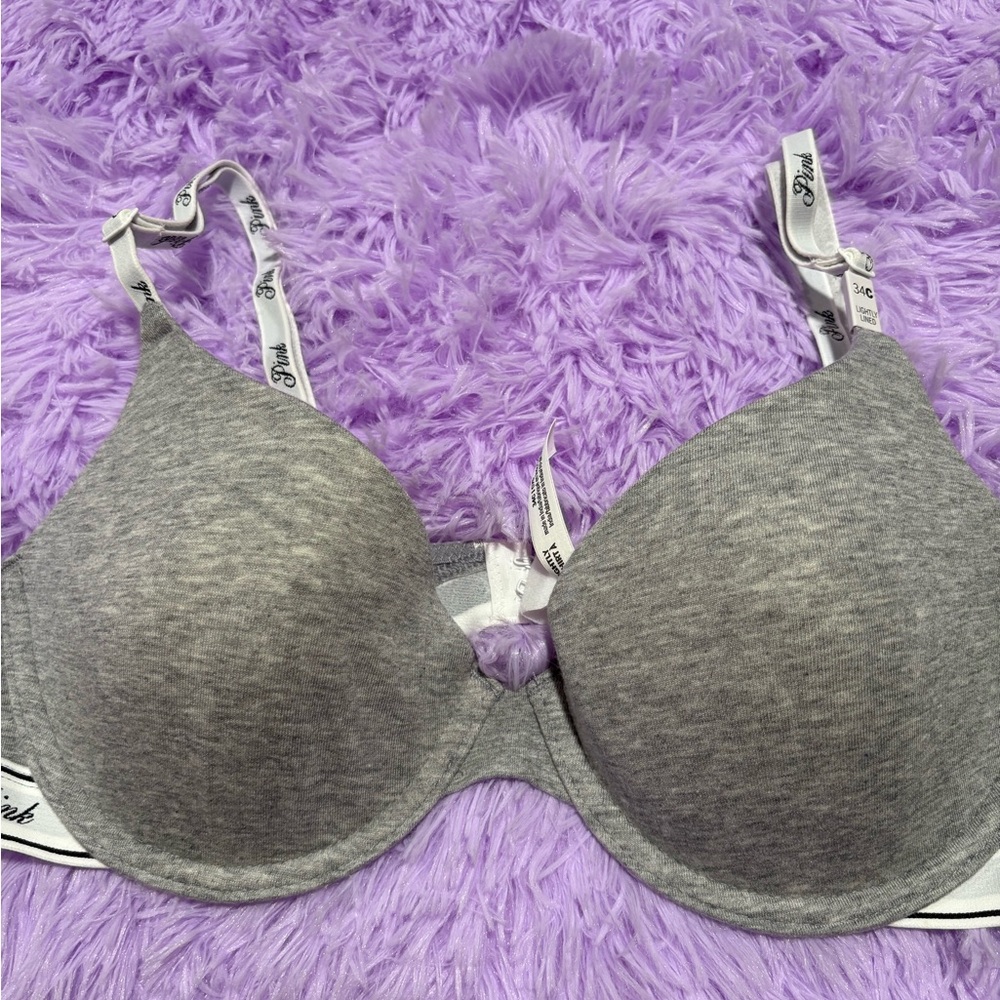 PINK Victoria's Secret Heather Gray T-Shirt Bra with Branded Straps